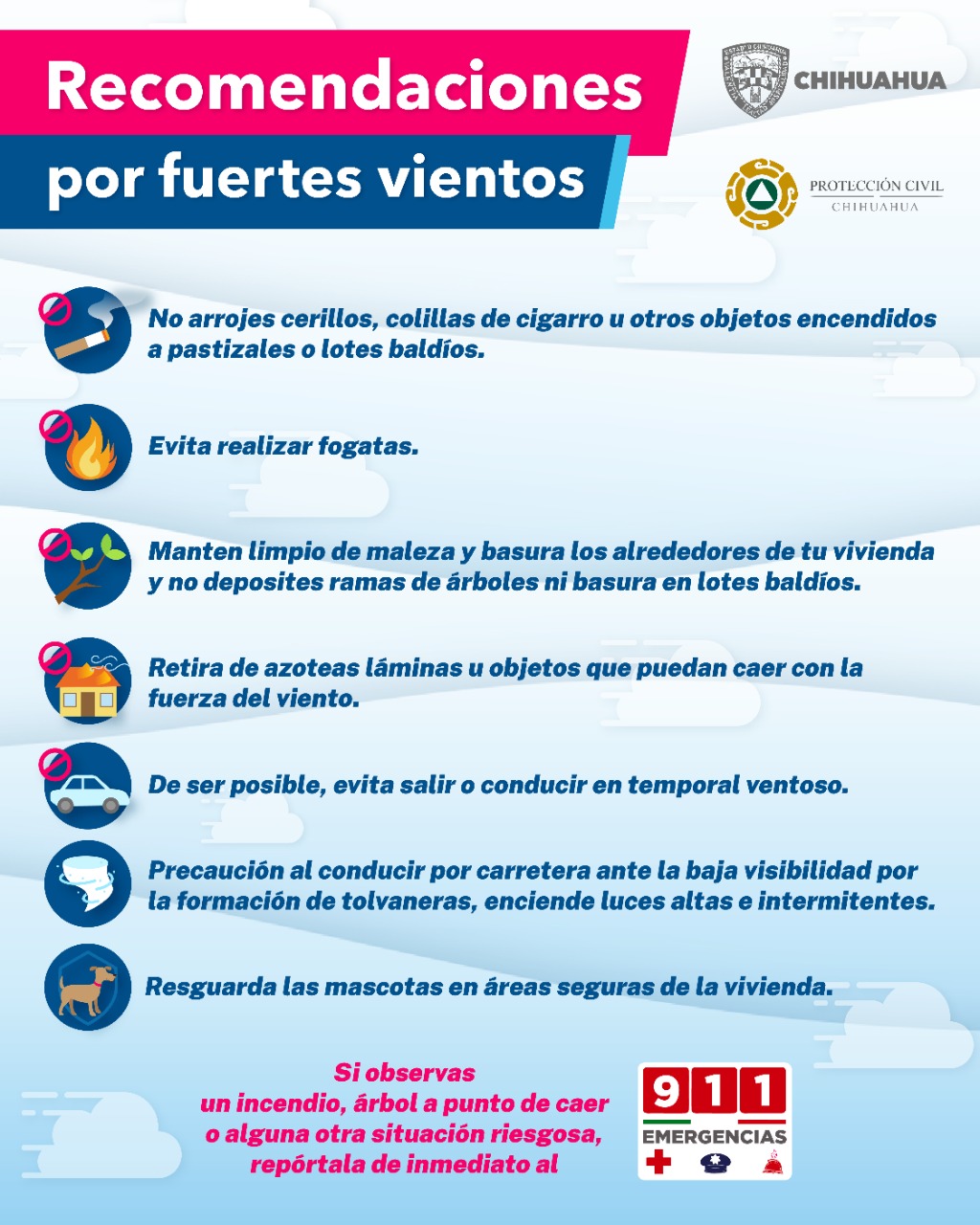 Alerta Protección Civil Estatal por presencia de fuertes vientos en el